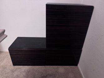 Ikea Dark Wood Grain Modular Storage Cabinets Set