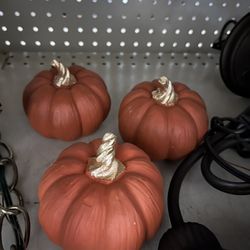 Three pumpkins with gold stems 