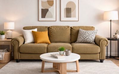 Modern olive green three-cushion sofa