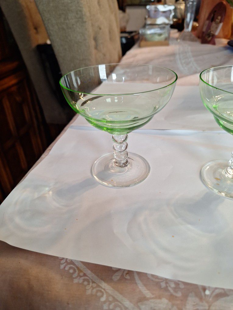 Vintage Lime Green Margarita Glass Set Of 2