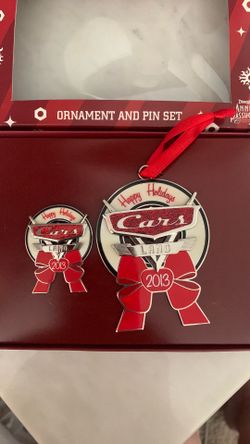 Cars Land Pixar Disneyland Annual Passholder LE (contact info removed) Ornament and Pin set