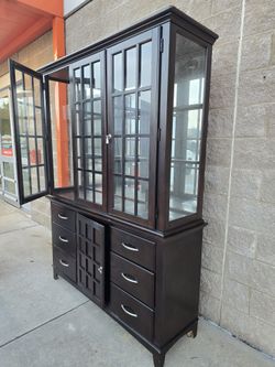 Dark Wood China Cabinet with Glass Doors