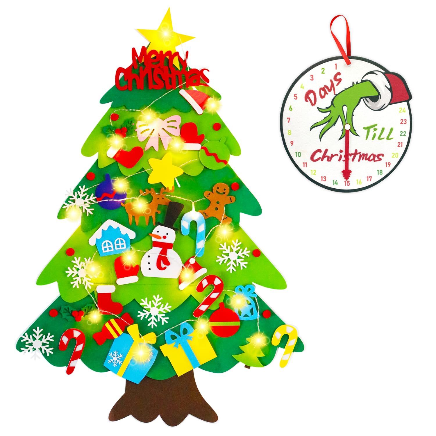 Brand New Felt Christmas Tree Wall Decor Kit - Lights, Ornaments, And Advent Calendar Included - DIY Holiday Decorations For Kids' Rooms