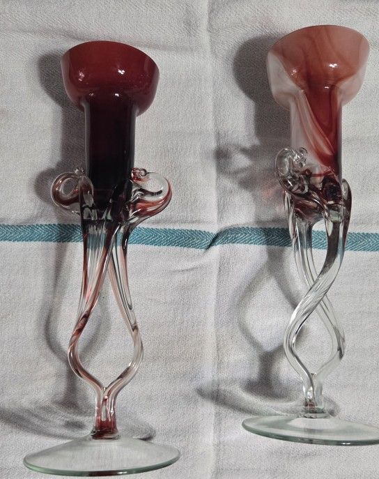 Vintage Krosno Blown Glass Candle Stick Holders
