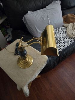 Vintage brass marble banker lamp