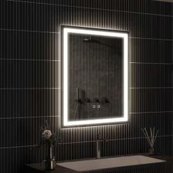 Touch Button Bathroom Mirror 32 x 24 Switchable Color LED with Defogger