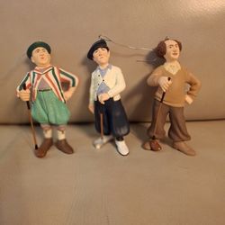 Three Hallmark Three Stooges Figures Ornaments Playing Golf