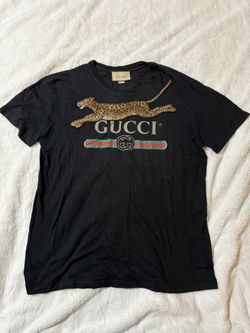 Gucci Logo Leopard Embroidered T-Shirt 