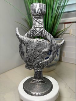 🤠 VINTAGE 1994 Carson Pewter Steer Skull Candlestick Holder John Pearson Southwestern