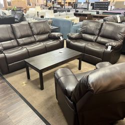 Brown Leather Manuel Rocker Recliner 3Pcs Set