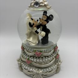 Disney Mickey Mouse Minnie Mouse Wedding Snow Globe Motion Music Box 