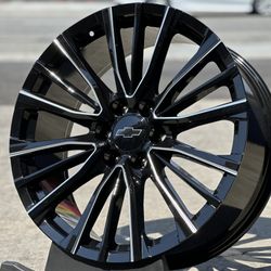22” Chevy FR205 Black Milled Wheels Tires Silverado Tahoe Yukon Escalade