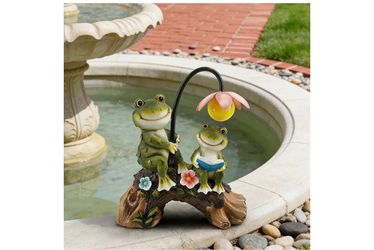 Solar Powered Frog Garden Statue with Flower Lamp, Resin Frog Figurine Set with Reading Frog, Outdoor Decor for Patio, Lawn, Yard, Unique Gift for Fro