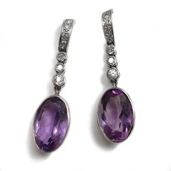 Platinum handmade Earrings with natural Diamonds and Amethystal 