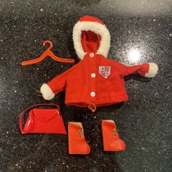 Vintage Tammy Red SKI Coat with Hood, Boots, Handbag & Hanger for Barbie Dolls 