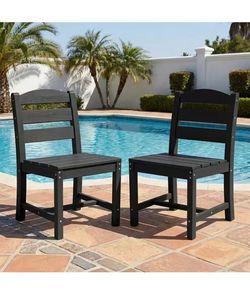 Outdoor HDPE Armless Dining Chairs Set of 2,All-Weather Use,Black