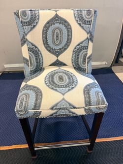 Upholstered Counter Stool with Paisley Fabric