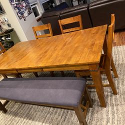 Table, 5 Chairs and Bench