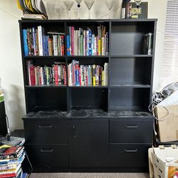 Black Storage Hutch / Bookshelf + Drawers & Cabinet (9 Cubes)