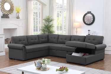 Extended Sleeper Pull Out Sofa Bed / Sectional Couch With Storage Chaise