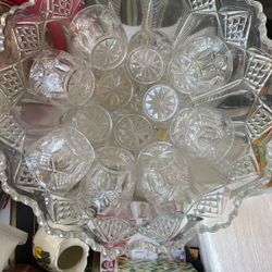 Vintage Crystal Punch Bowl Set