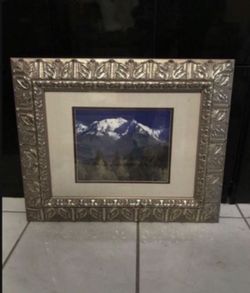 Mountains picture in nice gold matted frame $25