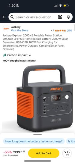 Jackery Explorer 2000 v2 Portable Power Station, 2200W Solar Generator MAX  POWER for Sale in Miami, FL - OfferUp