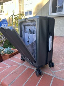 20”Hardshell Front-open Carry-On Suitcase with Laptop Compartment and Cup Holder