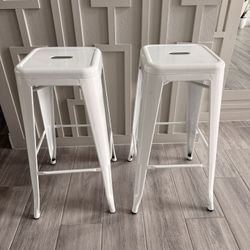30inch White Metal Bar Stools Set Of Two 