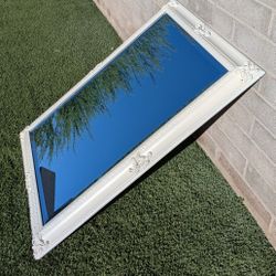 GIANT FRAMED MIRROR :: 42" tall, shabby chic, ivory French fleur de lis