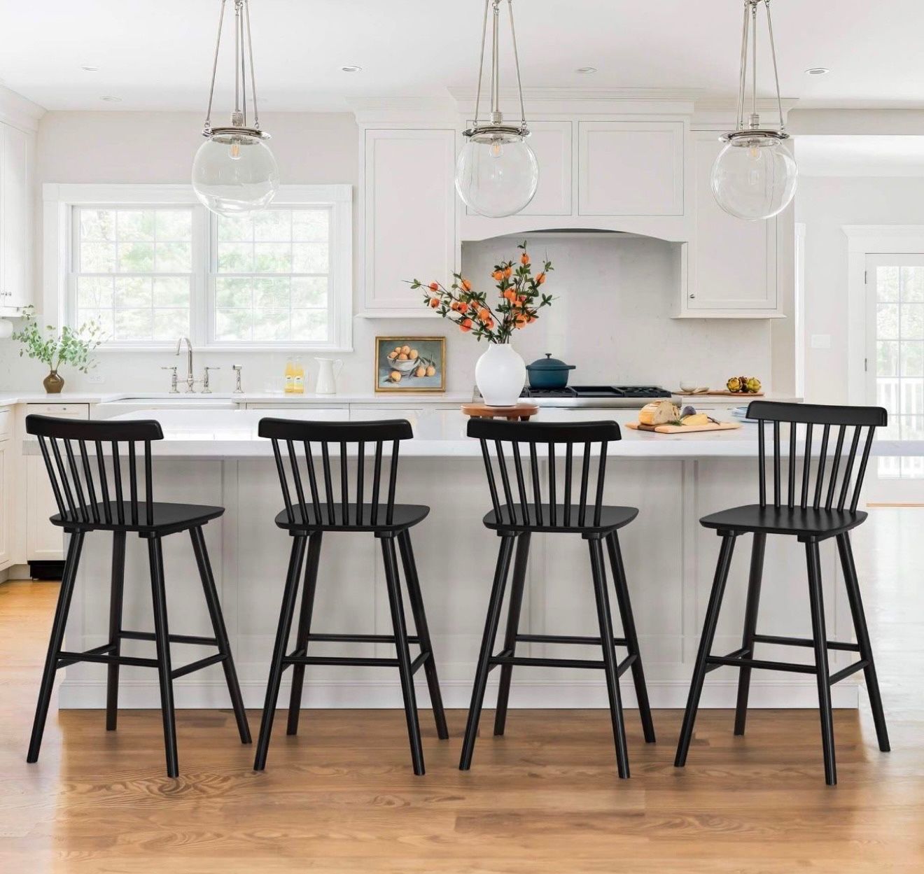 Windsor Wood Barstool Set Of 4 30” Black