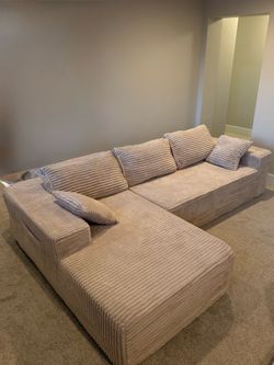 Free Delivery 🚚 - Large Corduroy Sectional Sofa with Ottoman