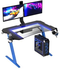 New Cobalt Blue Computer Gaming Desk with LED lights