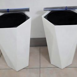 PAIR of 23" White Hexagonal Mobile Planters w Water Monitoring (2 for $75) @ Lasting Creations