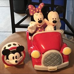 Mickey Mouse ceramic cookie jar car comes with free Bogo Mickey Mouse toothbrush holder