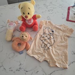Disney Winnie The Pooh Disney Parks Character, Rattle, Tigger Rattle, Brand New Winnie The Pooh 6 Months Onesie Description
