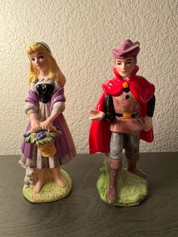 Vintage Disney Sleeping Beauty Ceramic Figurine Pair - Aurora & Prince Phillip