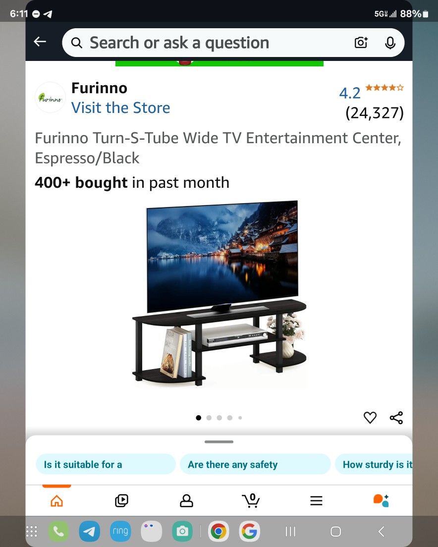 Furinno 47 in. Black Particle Board TV Stand with Open Storage, Fits TVs Up to 42 in.