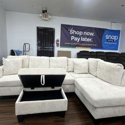 Beige Sectional Sofa & Ottoman 