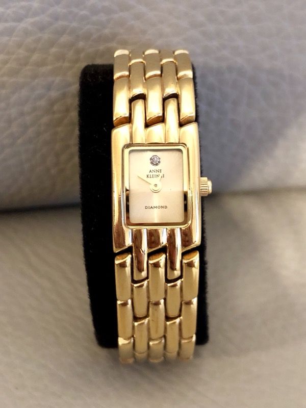 Anne Klein II Diamond Square Face Gold Bracelet Style Watch 10/4684-5, 732H/3