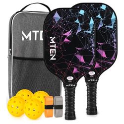 MTEN Pickleball Paddle Set 2 Fiberglass Paddles 4 Balls + Bag (READ DESCRIPTION)