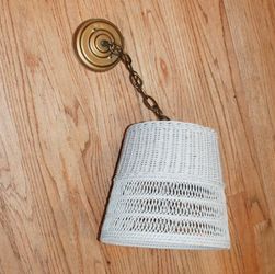 White Wicker Hanging Lamp Shade, Ceiling Light Fixture on Chain