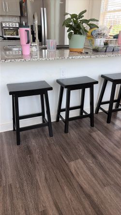 Karl home Black Wood Bar Stool Set of 2 with Footrest, 24" Counter Height Black Bar Stools for Kitchen & Living Room, Rustic Wooden Chair for Dining