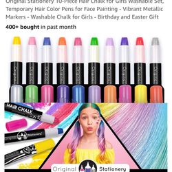 Original Stationery 10-Piece Hair Chalk for Girls Washable Set, Temporary Hair Color Pens for Face Painting - Vibrant Metallic Markers - Washable Chal