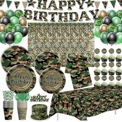 Camouflage Army Birthday Party Decorations, Camo Hunting Army Military Party Decorations Supplies, Plate, Cup, Napkin, Banner, Netting Backdrop, Toppe