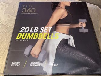 Flo 360 20 LB Set Dumbbells Weights 10 LB Each Grey New In Box
