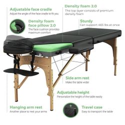 Luxton Home Premium Foam Massage Table Portable Foldable Massage Bed Height Adjustable, 72 Inches Long 27 Inches Wide Home Salon Spa Bed Tattoo Table 