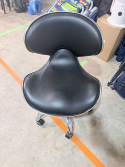Black Saddle Stool with Backrest and Casters