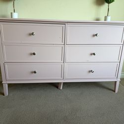 Blush Pink 6-Drawer Dresser – Modern Solid Wood Style