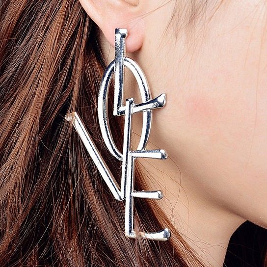 "Fashion Letter Shiny Korean Silver Plated Big Dangle Earrings, VP1005